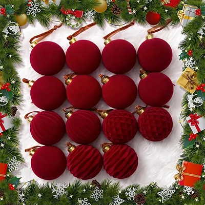Minetom 15pcs Burgundy & Green Christmas Ornaments, thumbnail 4