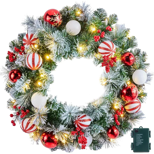 Minetom Pre-Lit Artificial Christmas Wreath 24Inch