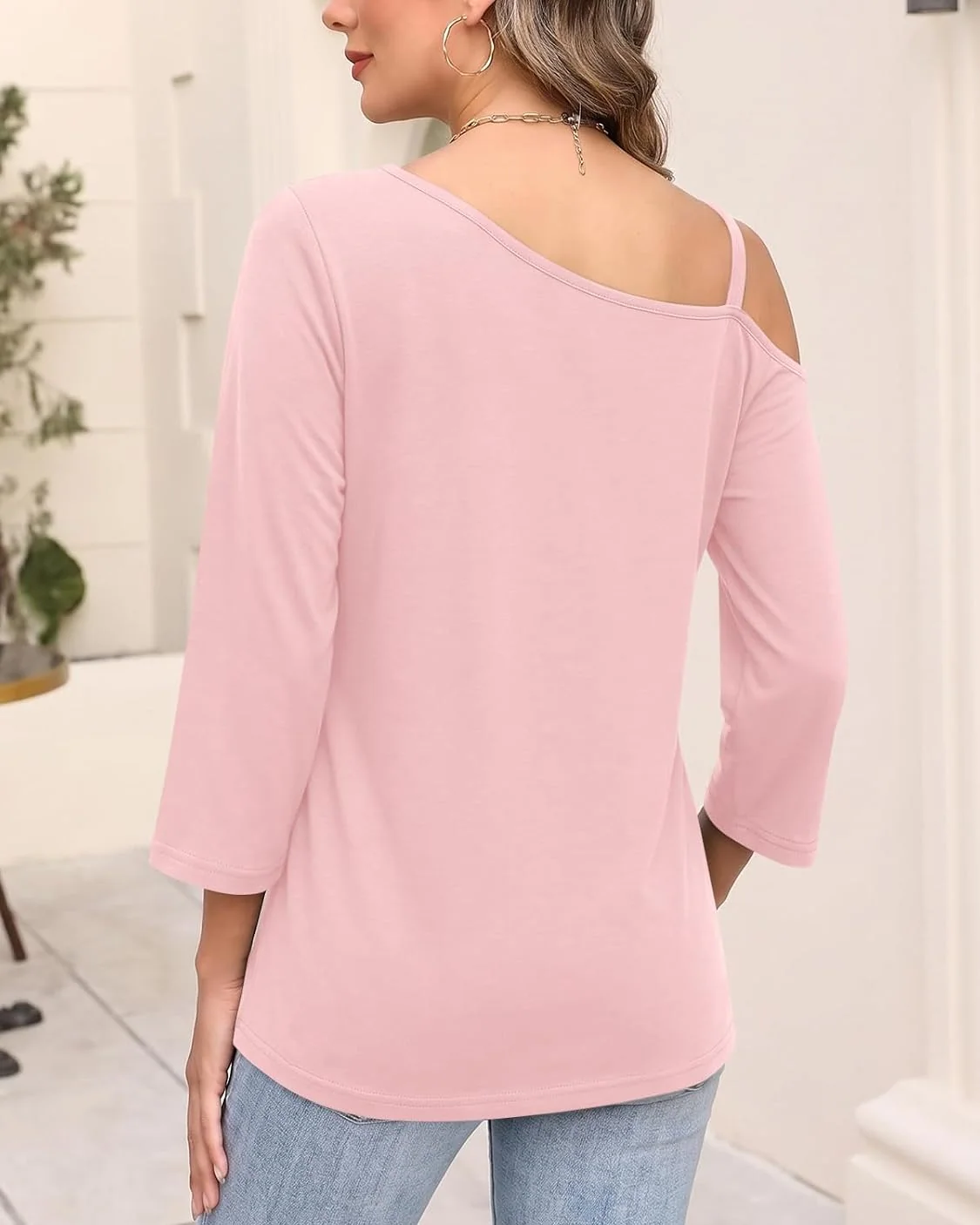 Minetom Women's Off the Shoulder Tops 3 4 Sleeve V Neck T Shirts Fall Tee, photo 2
