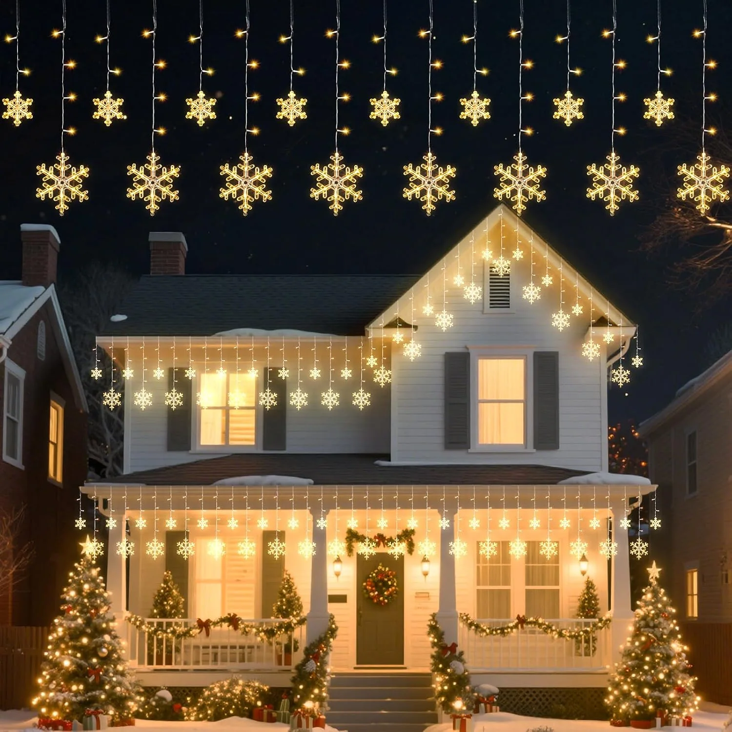 Minetom Christmas Snowflake Icicle Lights, Warm White, 1 Pack, photo 4