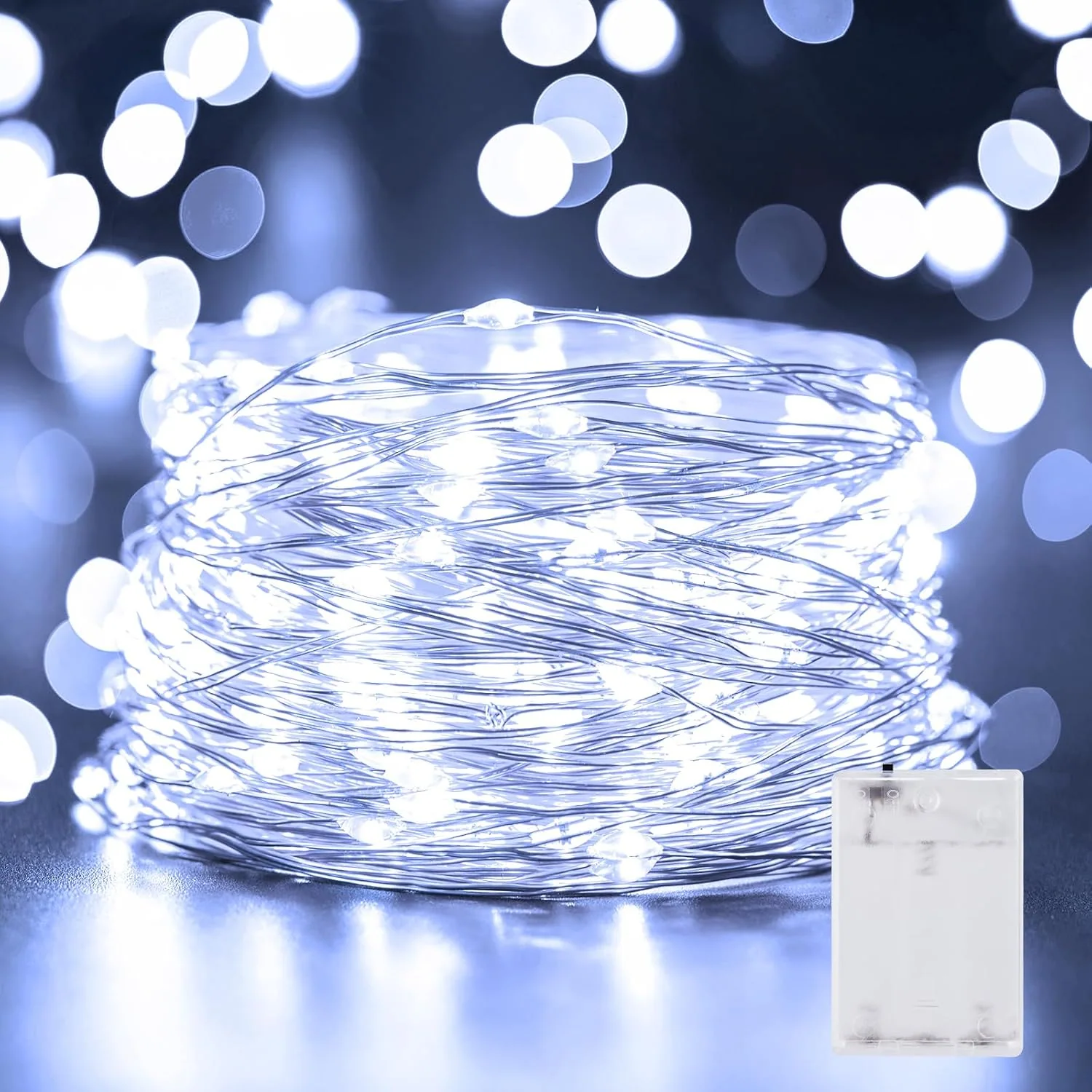 Minetom 33FT 100LED Fairy Lights Battery Operated, Pure White, 100LEDs, photo 1