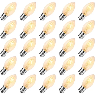 Minetom 25 Pack Replacement Light Bulbs for C7 E12 Base Christmas String Lights, thumbnail 1