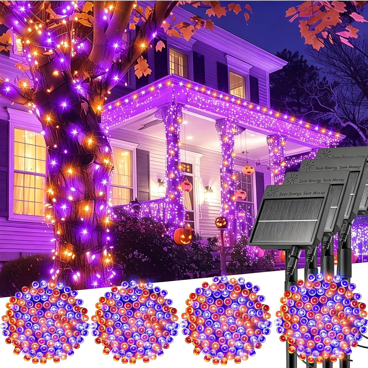 Minetom Solar Christmas Lights Outdoor Waterproof, Orange and Purple, 40 FT 4Pack, photo 3