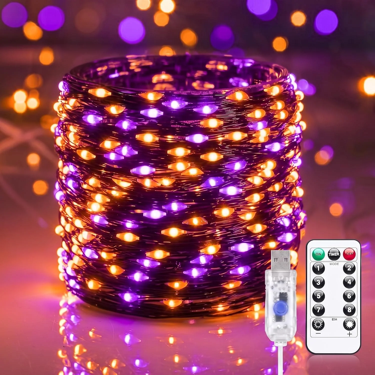 Minetom Twinkle Fairy Lights Plug, Orange&Purple, 1 Pack - 100LEDs, photo 4