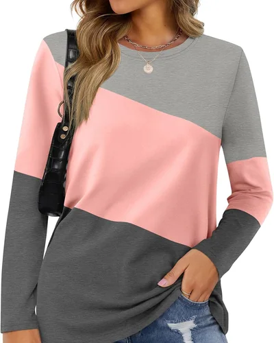 Minetom Women's Color Block Tops Casual Long Sleeve Shirts Pullover Tunic, thumbnail 14