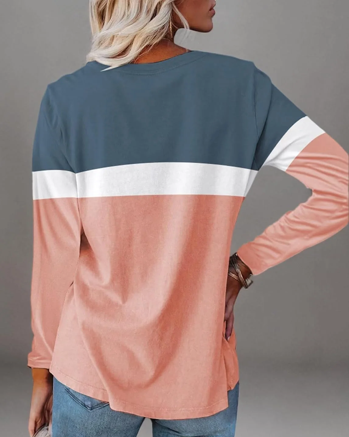 Minetom Women's Color Block Tunic Tops Casual Long Sleeve Shirts Round Neck, photo 6