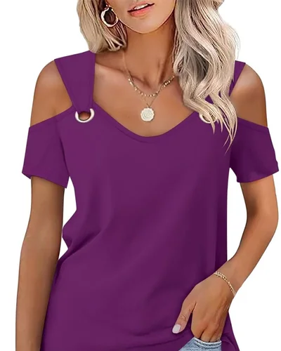 Minetom Women's Cold Shoulder Tops Short Sleeve V Neck T Shirts Summer Tee, thumbnail 9
