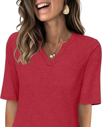 Minetom Women's V Neck T Shirts Half Sleeve Tees Casual Summer Fall Tops Navy, thumbnail 8