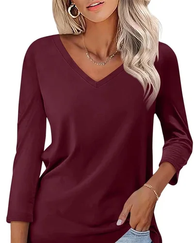 Minetom Women's 3/4 Length Sleeve Tops V Neck T Shirts Casual Basic Tees, thumbnail 10