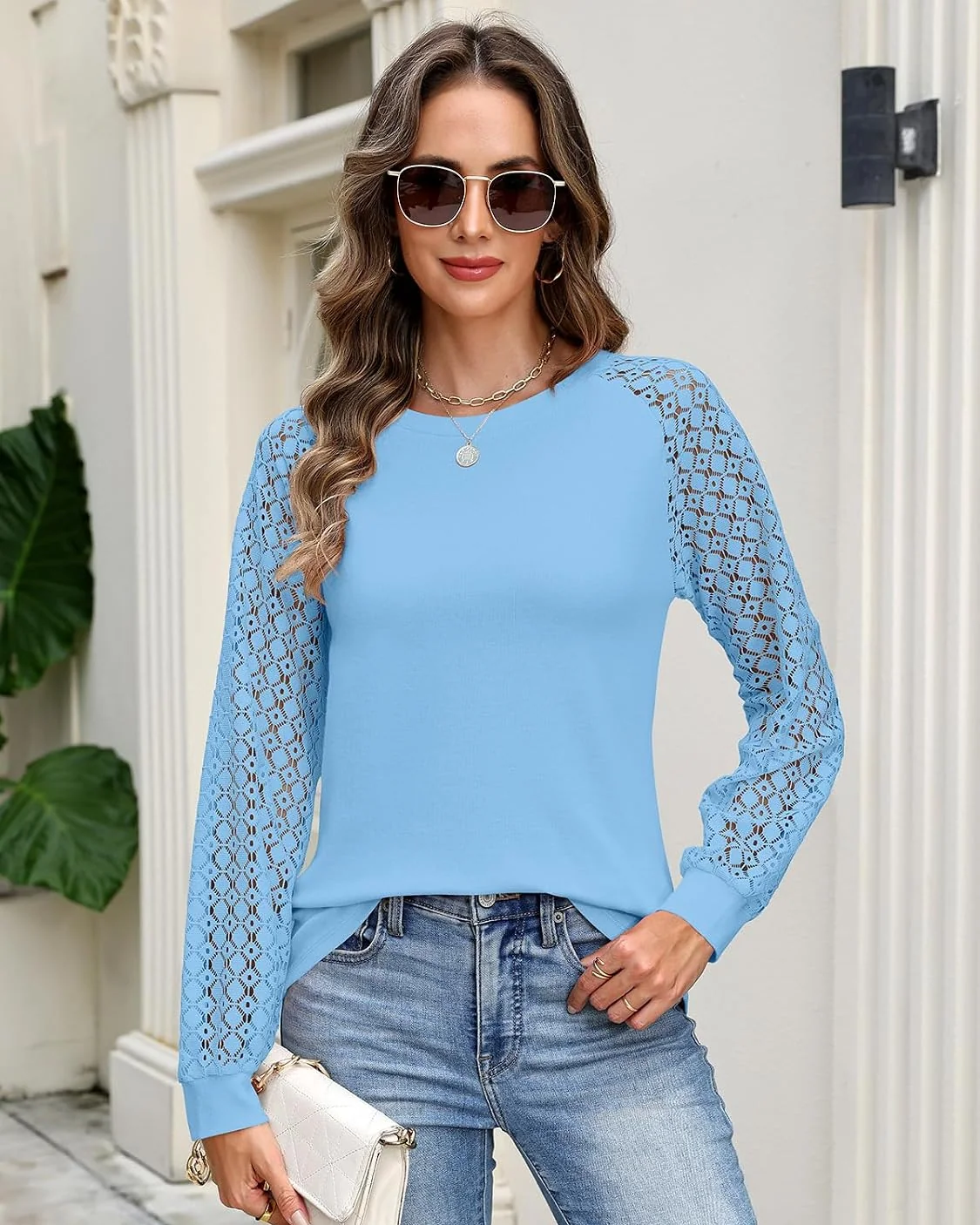 Minetom Womens Lace Tops Long Sleeve Shirts Dressy Casual Blouses Trendy, photo 5