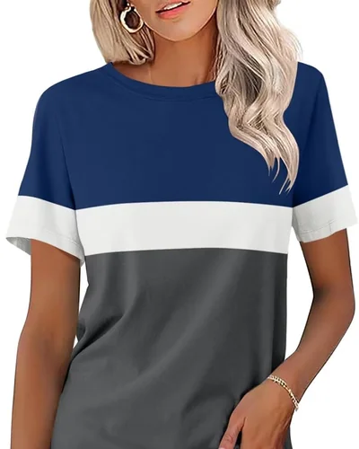 Minetom Womens Color Block T Shirts Short Sleeve Tops Summer Tees, thumbnail 16