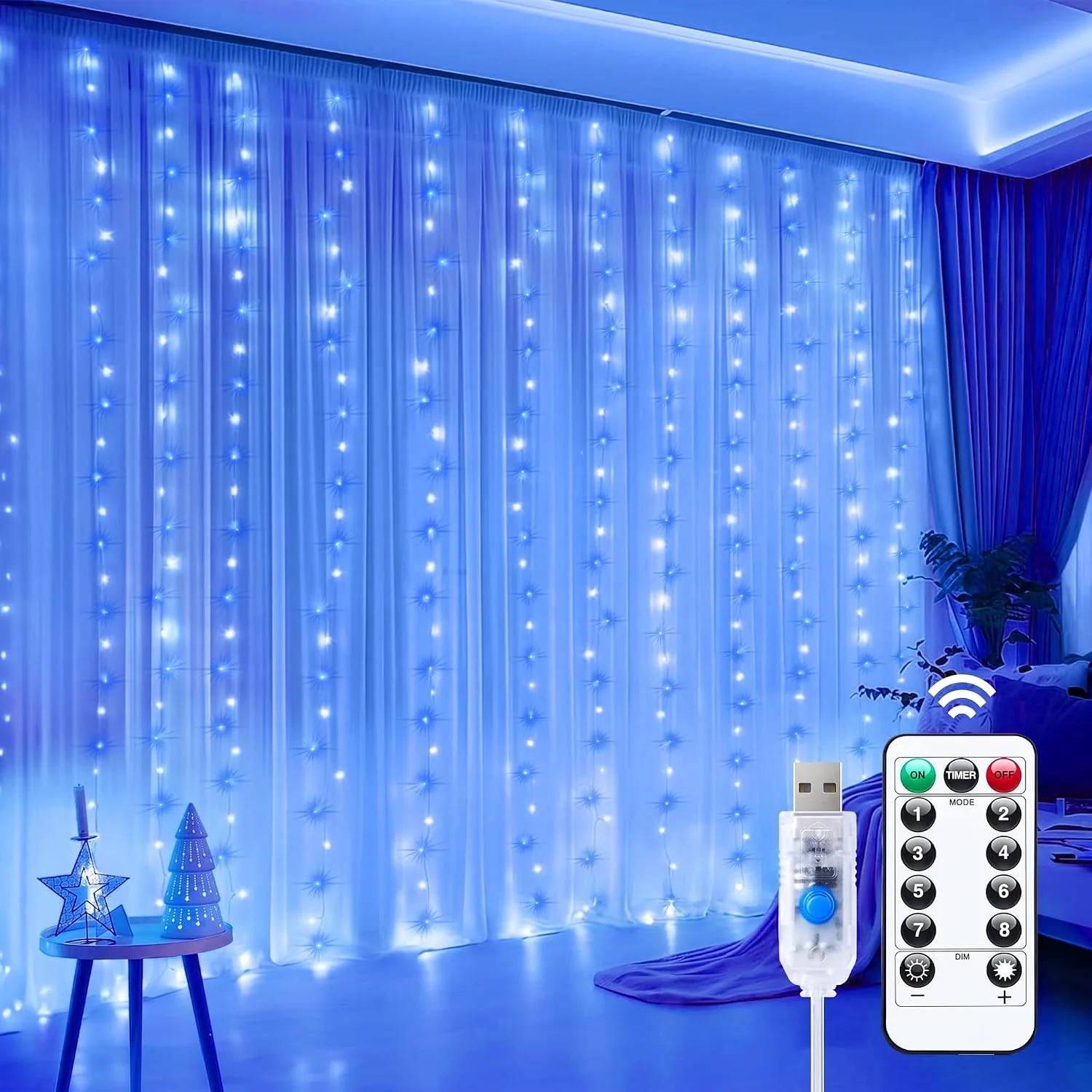 Minetom Curtain Lights, Blue & White, 1 Pack, photo 9