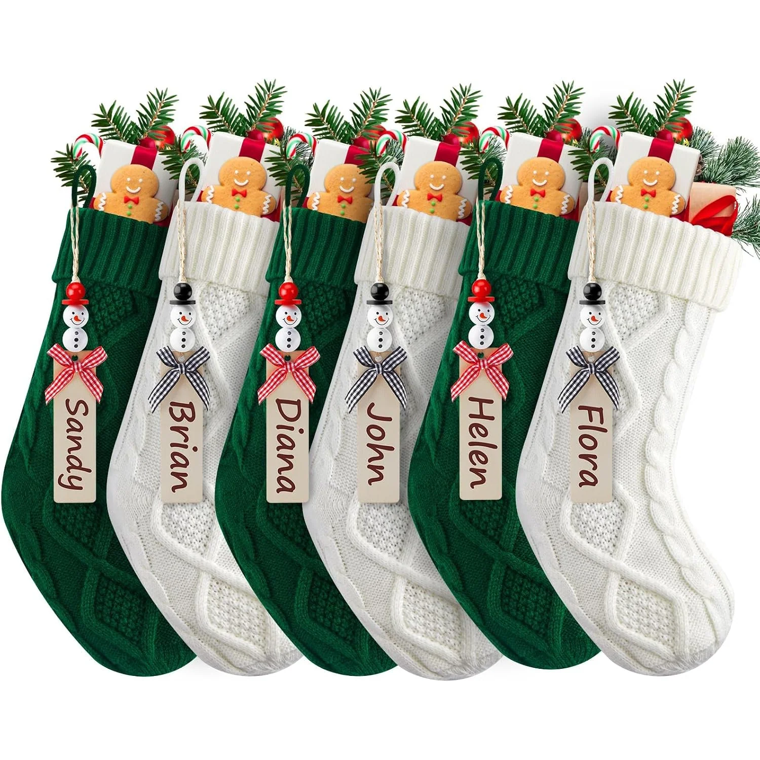 Minetom Personalized Christmas Stockings, 18 Inches Hanging Stockings with DIY, Green and White, 6 PC, photo 6