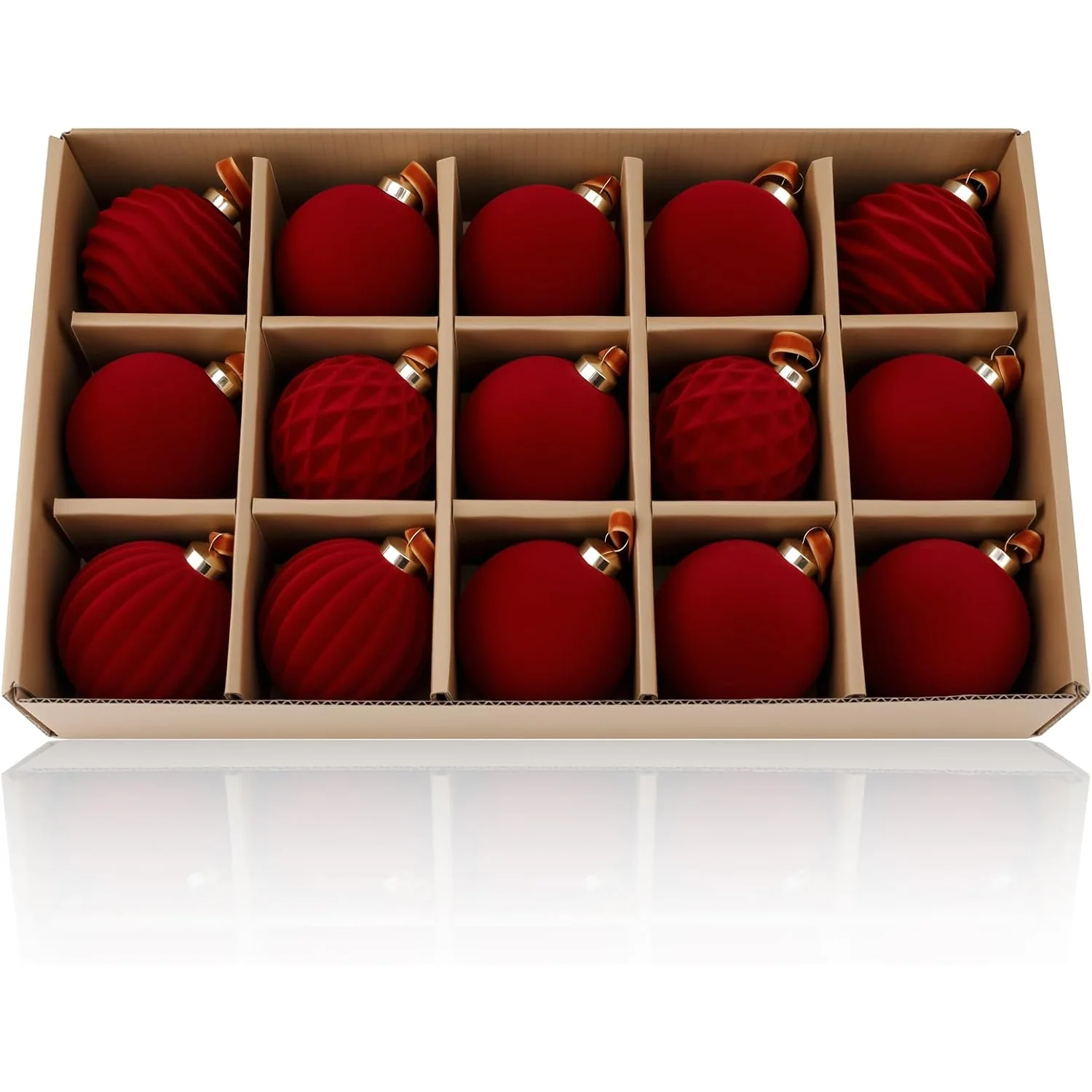 Minetom 15pcs Burgundy Christmas Ornaments, 2.36Inch Velvet Ornaments, photo 1