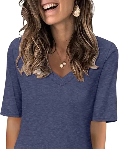 Minetom Women's V Neck T Shirts Casual Half Sleeve Tops Basic Summer Tees, thumbnail 11