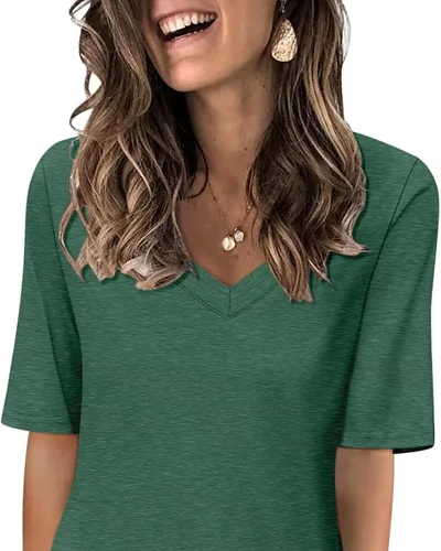 Minetom Women's V Neck T Shirts Casual Half Sleeve Tops Basic Summer Tees, thumbnail 31
