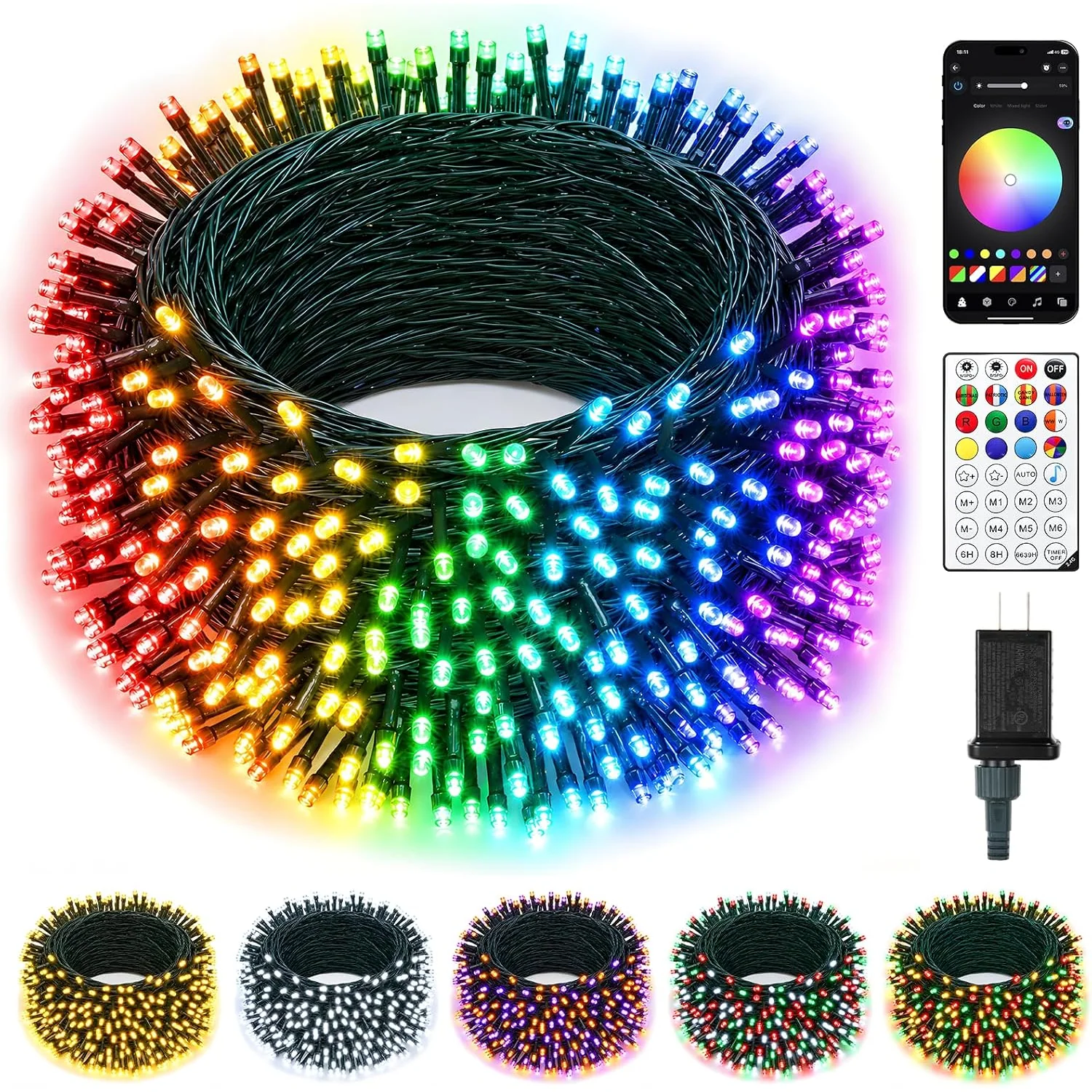Minetom Smart Color Changing Christmas Halloween Tree Lights Outdoor, Green wire, 66 FT, photo 2