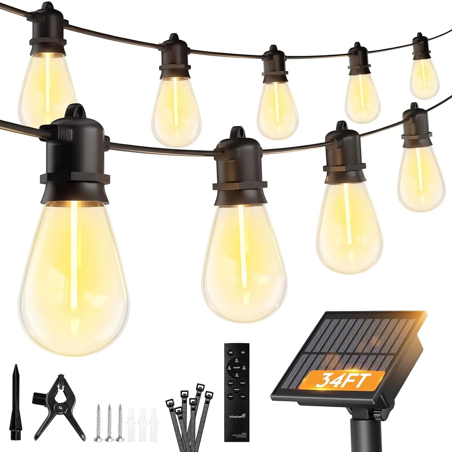 Minetom 100FT Solar String Lights Outdoor Waterproof, 34FT(9 Sockets), photo 2