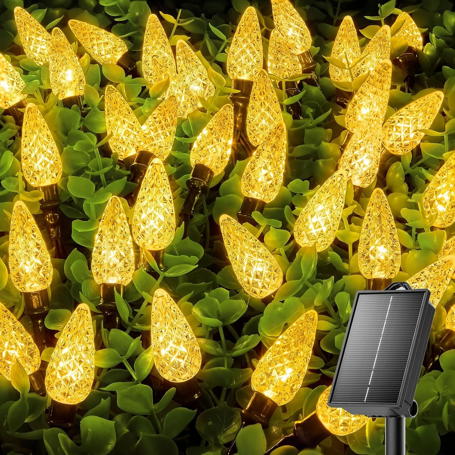Minetom 23FT 50 LED C6 Solar Christmas Lights Outdoor Waterproof, Warm White, 100 LED, photo 3