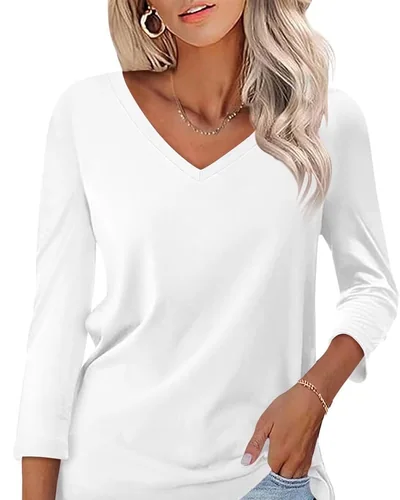 Minetom Women's 3/4 Length Sleeve Tops V Neck T Shirts Casual Basic Tees, thumbnail 21