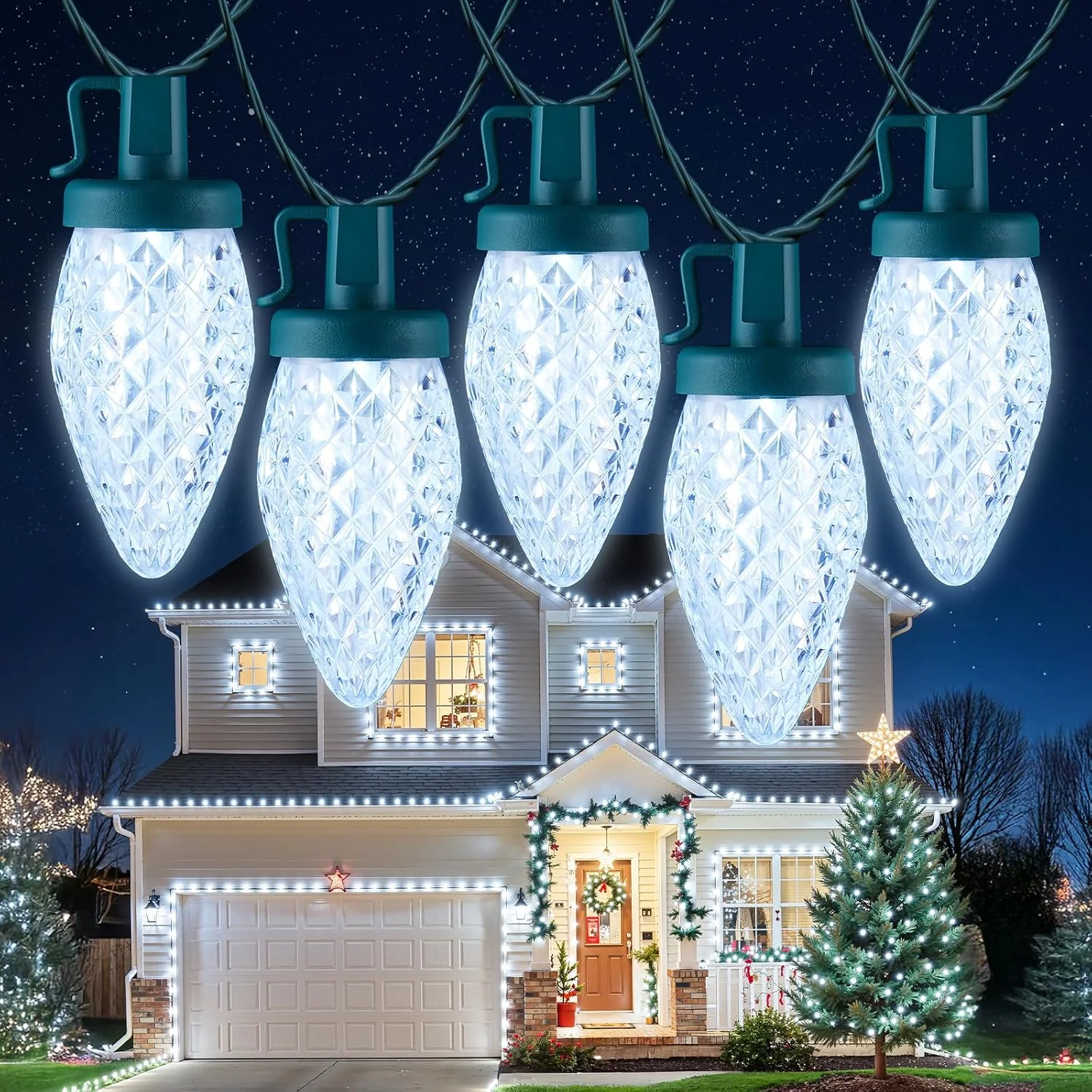 Minetom C9 Christmas Lights Outdoor, 100FT 100LED Pure White Outdoor Lights, Pure White, 100FT - 100LED, photo 1
