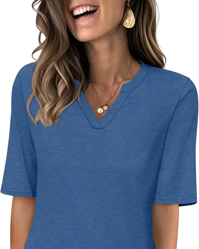 Minetom Women's V Neck T Shirts Half Sleeve Tees Casual Summer Fall Tops Navy, thumbnail 15