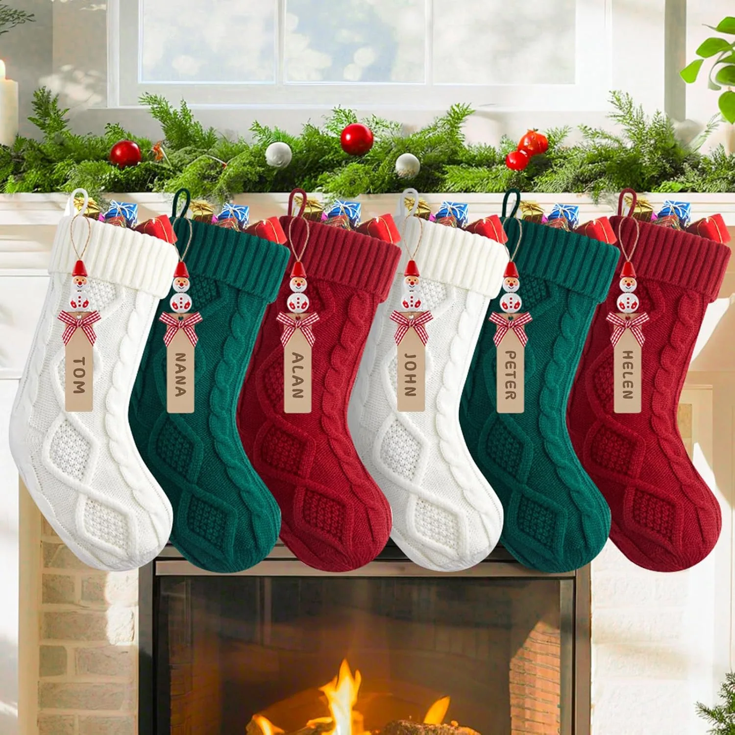 Minetom Personalized Christmas Stockings, 18" Large Knitted Xmas Stocking, Red&green&white, photo 2