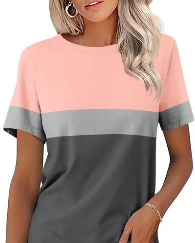 Minetom Womens Color Block T Shirts Short Sleeve Tops Summer Tees, thumbnail 6
