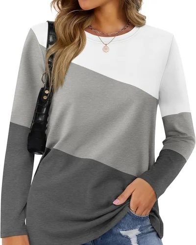 Minetom Women's Color Block Tops Casual Long Sleeve Shirts Pullover Tunic, thumbnail 11