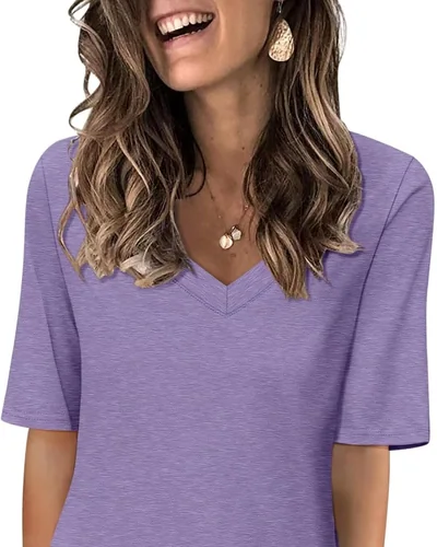 Minetom Women's V Neck T Shirts Casual Half Sleeve Tops Basic Summer Tees, thumbnail 24