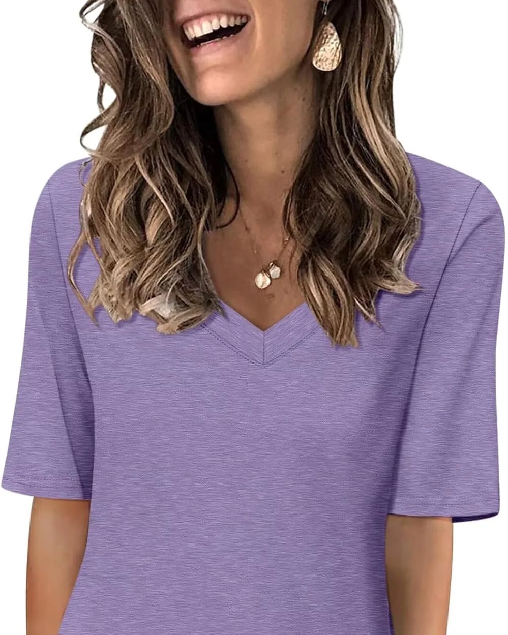 Minetom Women's V Neck T Shirts Casual Half Sleeve Tops Basic Summer Tees, Purple, Small, photo 24