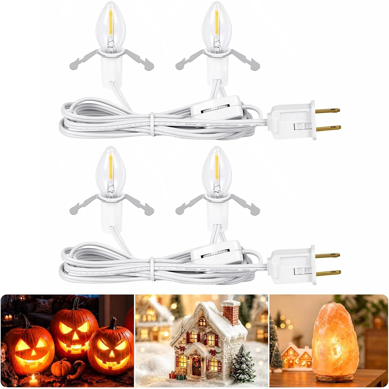 Minetom Christmas Village Lights Accessory Cord with LED Bulb, Soft White, 2 Pack, photo 3