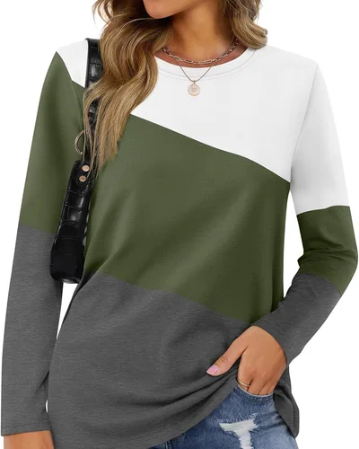 Minetom Women's Color Block Tops Casual Long Sleeve Shirts Pullover Tunic, thumbnail 21
