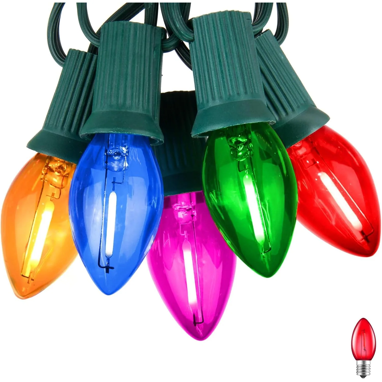 Minetom 50FT C7 LED Vintage Christmas Lights Outdoor with 52 Bulbs, CSK Multicolored, 25 ft, photo 4