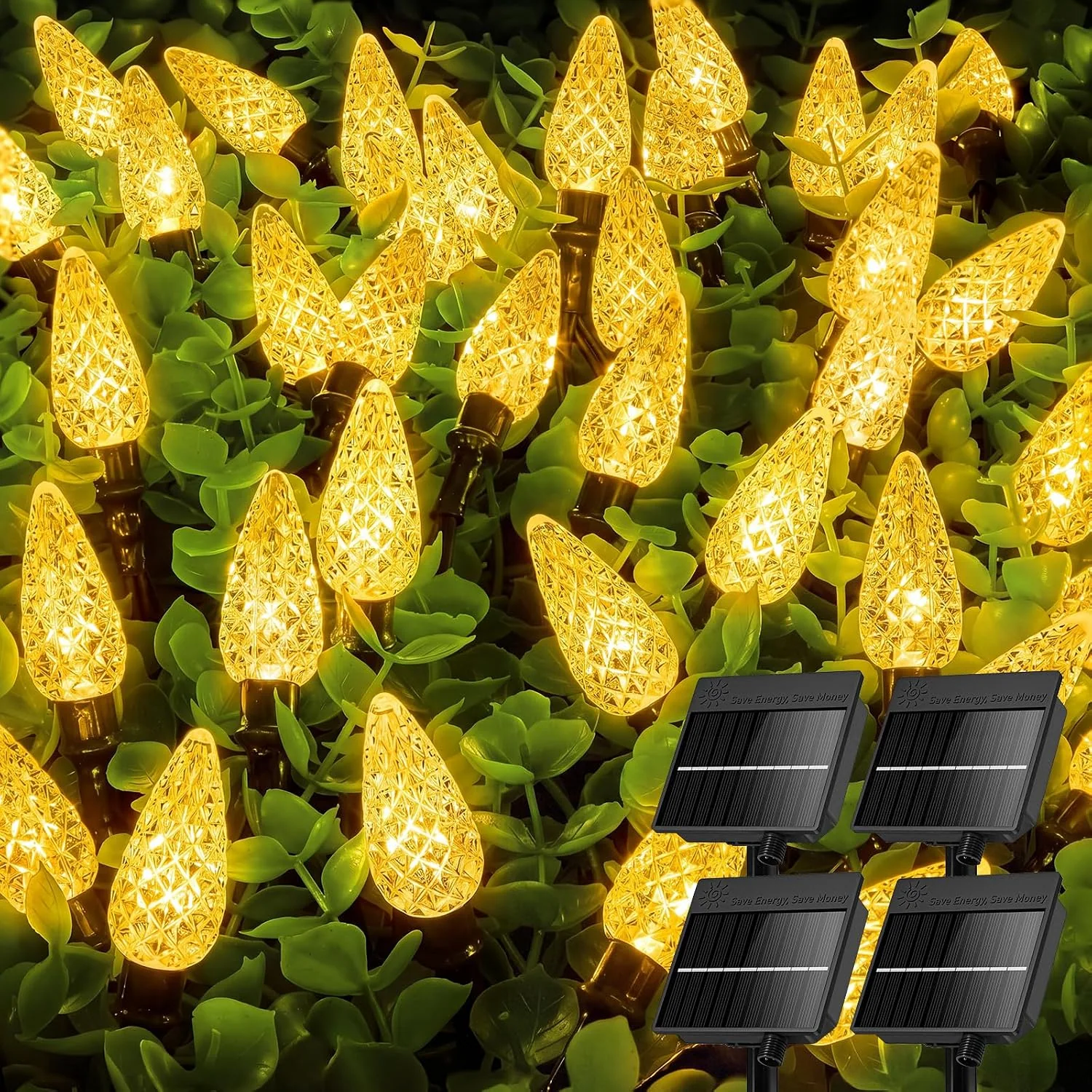 Minetom 23FT 50 LED C6 Solar Christmas Lights Outdoor Waterproof, Warm White, 50 LED(4 Pack), photo 4