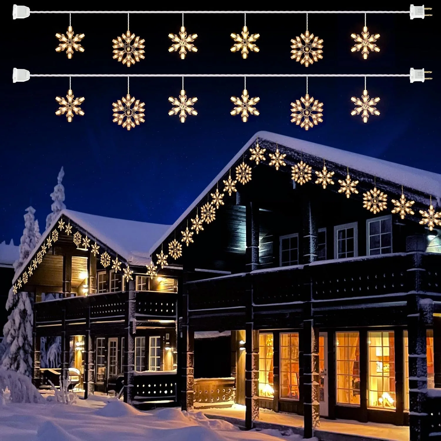 Minetom Christmas Snowflake Icicle String Lights with 6 Drops, 2 PC - 6 Drops - Snowflake, photo 6