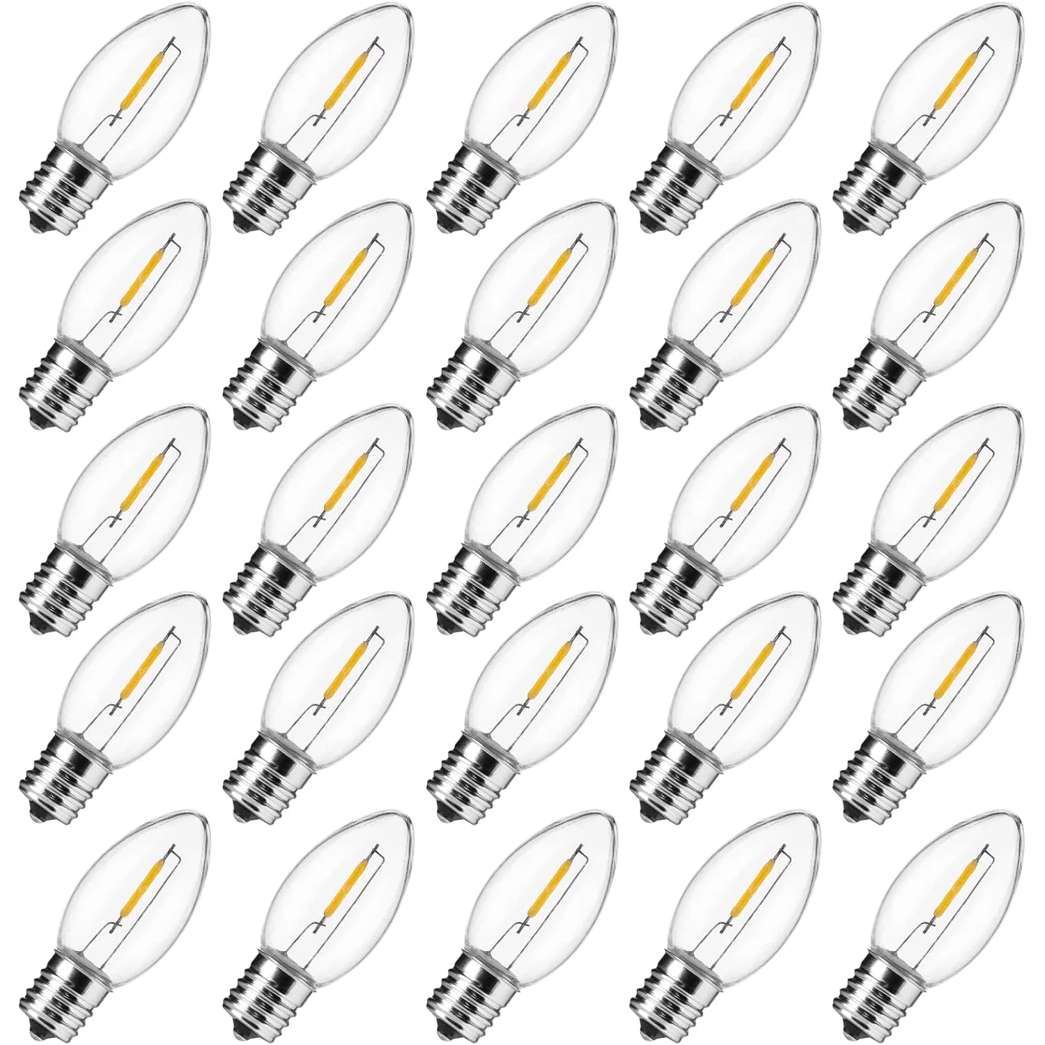 Minetom 25 Pack C9 LED Christmas Light Bulbs, Colored Plastic C9 Shatterproof LED Bulbs, Warm White, 25 Pack, photo 7