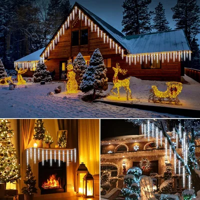 Minetom Christmas Icicle Lights Outdoor with Clips- 18.7ft 100 LED 20 Tubes, thumbnail 2