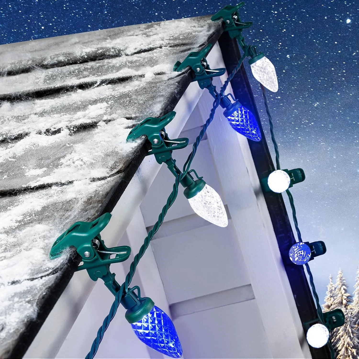 Minetom Christmas Lights Outdoor, 68FT 100 LED C9 String Lights with Spring, Blue & Pure White, 68Ft, photo 8