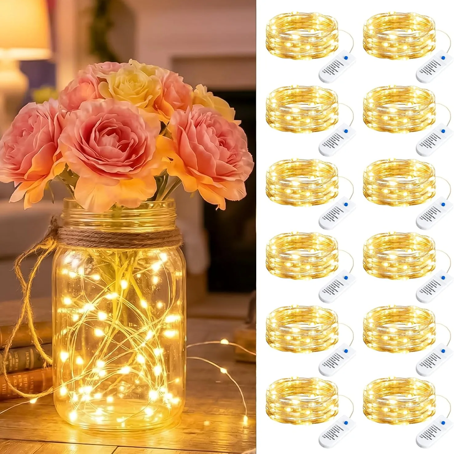 Minetom 12 Pack Warm White Battery Operated Fairy String Lights 8 Modes, Warm White, 12 Pack, photo 1