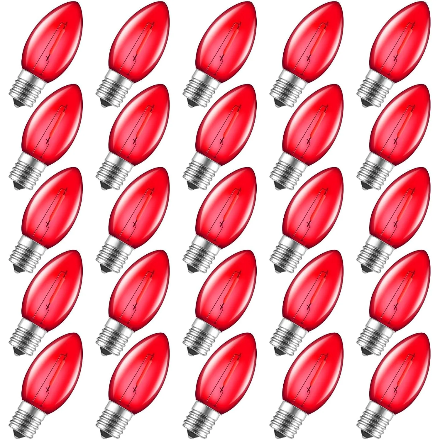 Minetom 25 Pack C9 LED Christmas Light Bulbs, Colored Plastic C9 Shatterproof LED Bulbs, Red, 50 Pack, photo 6