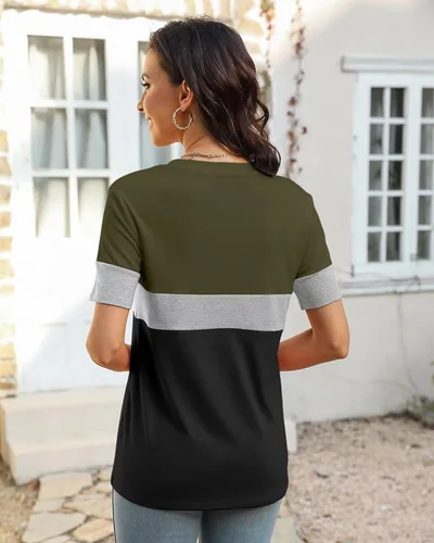 Minetom Womens Color Block T Shirts Short Sleeve Tops Summer Tees, thumbnail 4