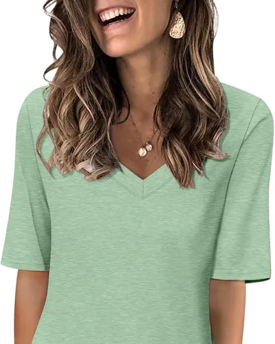 Minetom Women's V Neck T Shirts Casual Half Sleeve Tops Basic Summer Tees, thumbnail 15