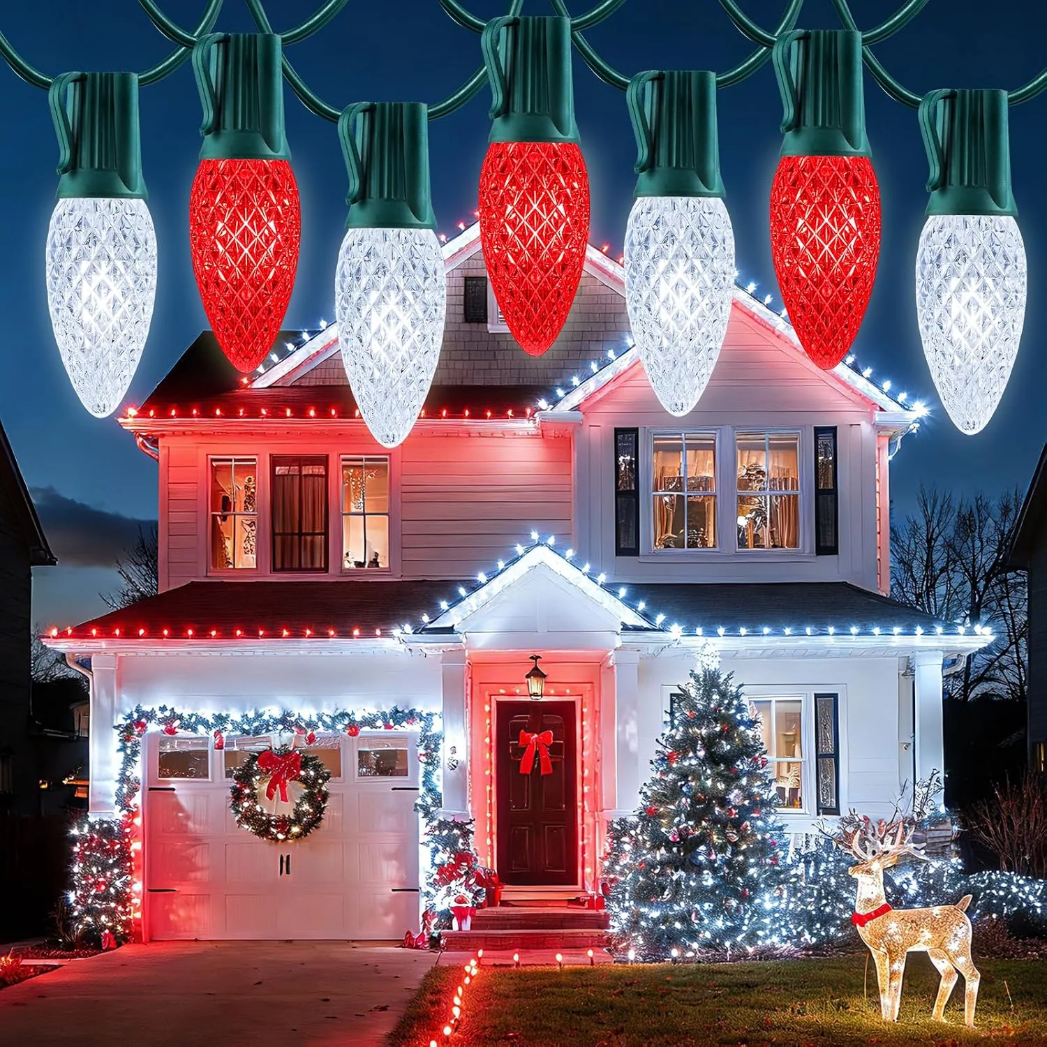 Minetom C9 Christmas Lights Outdoor, 100FT 100LED Pure White Outdoor Lights, Red and Pure White, 100FT - 100LED, photo 7