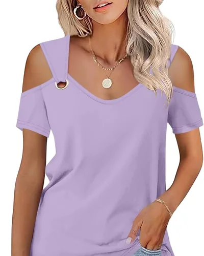 Minetom Women's Cold Shoulder Tops Short Sleeve V Neck T Shirts Summer Tee, thumbnail 28