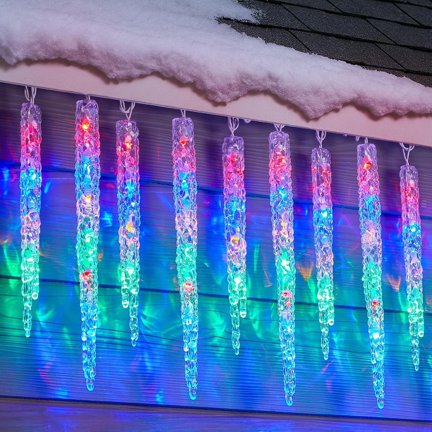 Minetom Icicle Lights Outdoor with Clips, Multicolor, 20 Tubes, photo 4