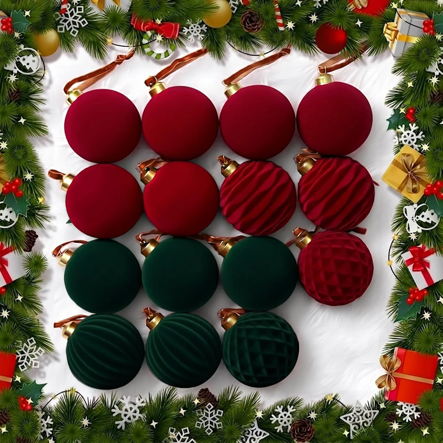Minetom 15pcs Burgundy & Green Christmas Ornaments, Burgundy&dark Green, 2.36inch, photo 1
