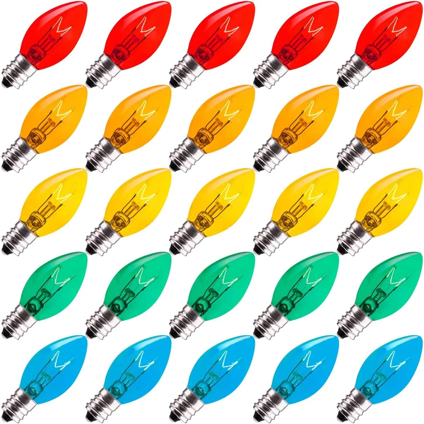 Minetom 25 Pack Replacement Light Bulbs for C7 E12 Base Christmas String Lights, Multi-colored, 25 Count (Pack of 1), photo 4