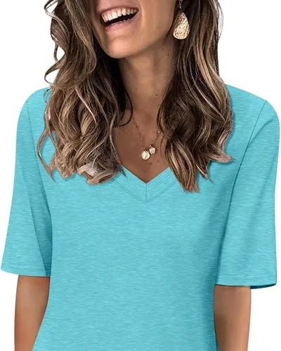 Minetom Women's V Neck T Shirts Casual Half Sleeve Tops Basic Summer Tees, thumbnail 9