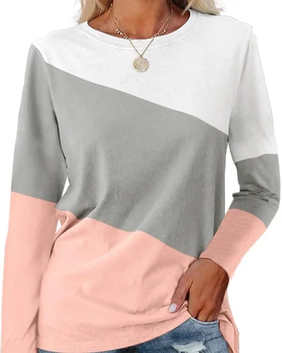 Minetom Women's Color Block Tops Casual Long Sleeve Shirts Pullover Tunic, thumbnail 22